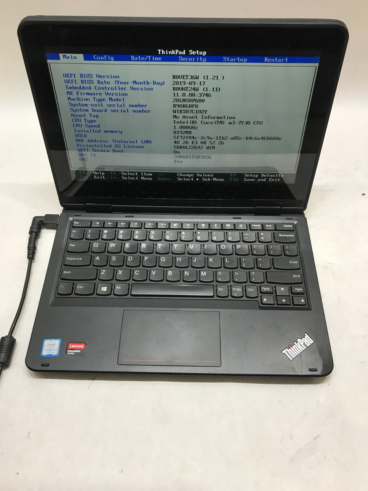 Lenovo ThinkPag Yoga 11e 5th Gen Intel Core M3 8GB RAM Boots To BIOS READ!! _ DW