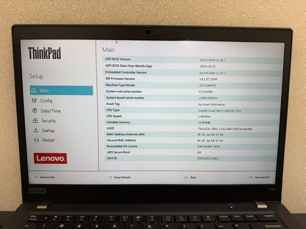 Lenovo ThinkPad T14s Gen 1 i7-1061U 256GB 16GB RAM | READ DESC