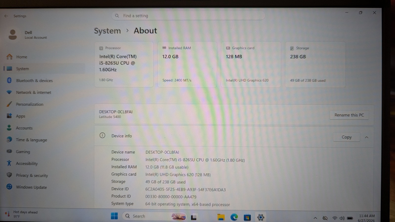 Dell Latitude 5400 14″ Touchscreen i5-8265U 1.6GHz 12GB RAM 256GB SSD Win 11 Pro