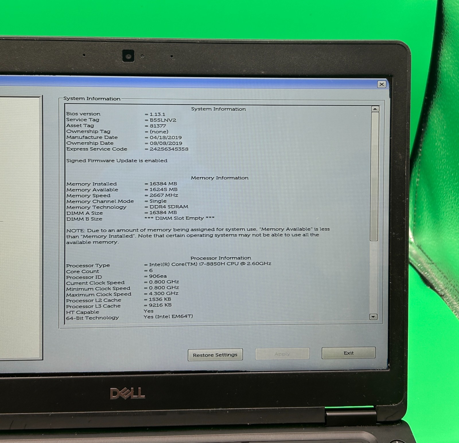 Dell Latitude 5491 14″ Laptop Intel i7-8850H 2.60GHz 16GB RAM Without Storage