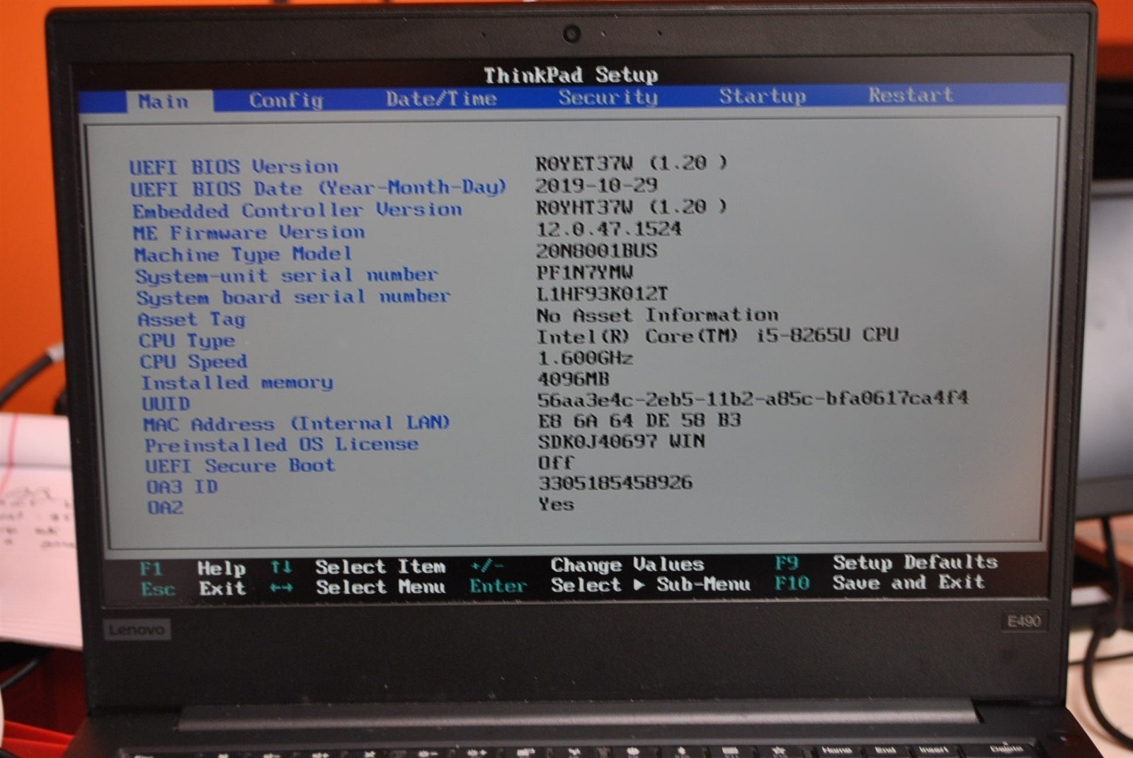 Lenovo ThinkPad E490 14″ Laptop Intel i5-8265U 1.6GHz 4GB 128GB See Description