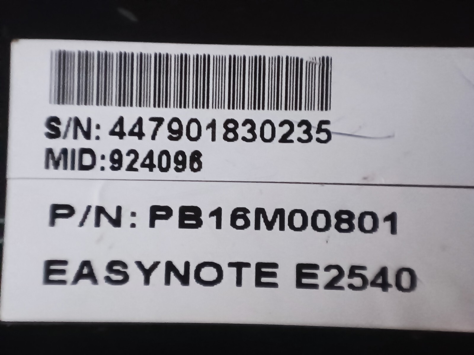 Laptop Packard Bell Easynote E2540