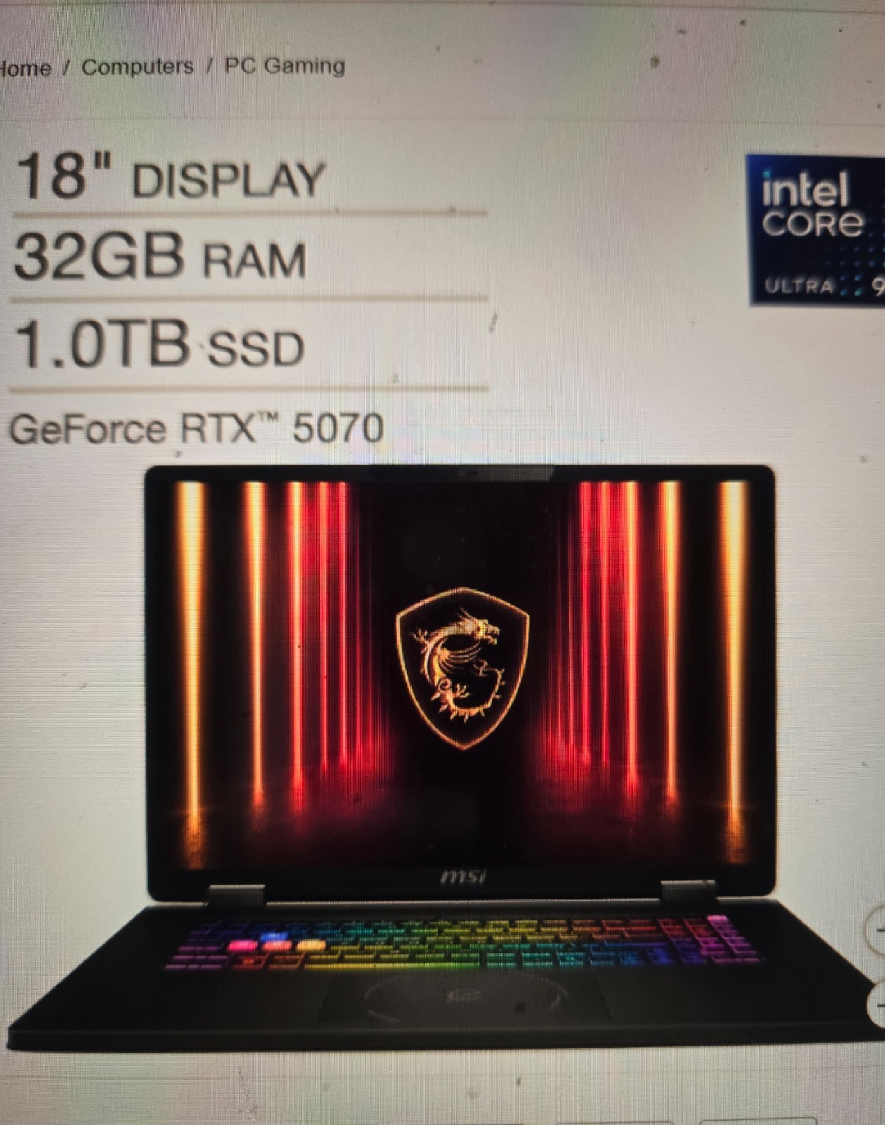 MSI Crosshair 18 HX AI 18″ Intel Ultra 9 275HX nVIDIA RTX 5070 32GB RAM 1TB SSD