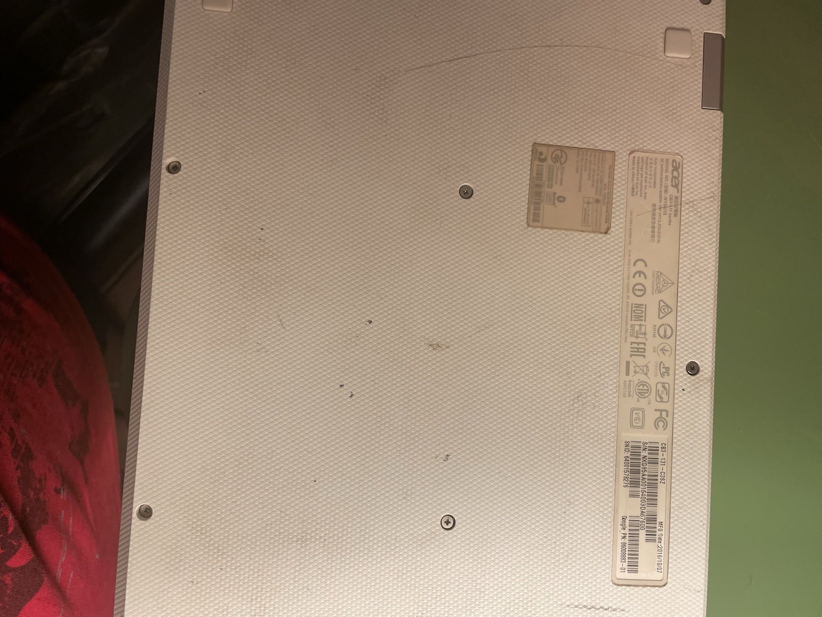 Acer Chromebook CB3-131 Tested Working – No Charger – White Laptop