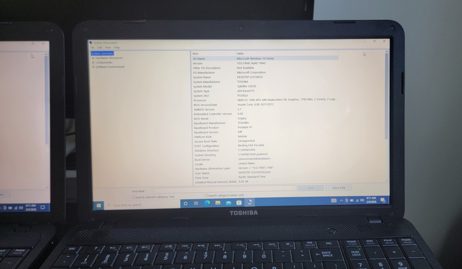 2x Toshiba Satellite C855D Laptop AMD E2-1800 1.7 GHz 8GB RAM 500/300 GB Win 10