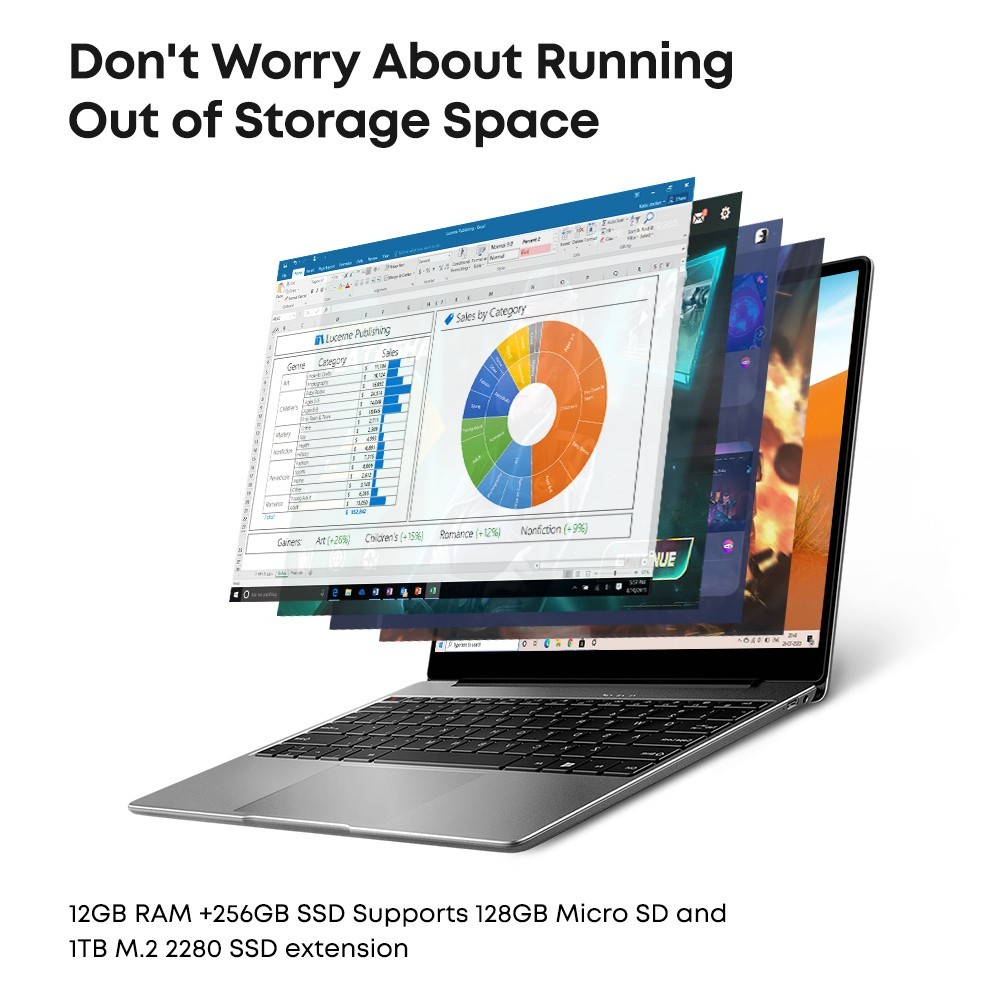 CHUWI GemiBook 13″ 2K Laptop J4115 Quad-Core, 12GB RAM, 256GB SSD, Win 10