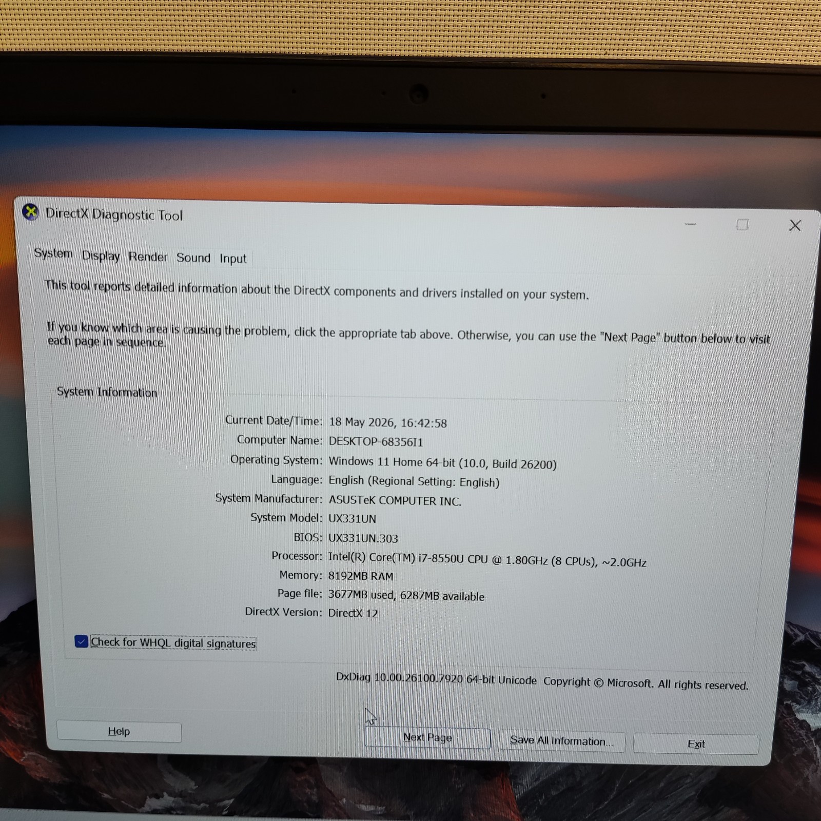 ASUS ZENBOOK UX331U 8GB RAM CORE I7-8550U NVIDIA GEFORCE MX150 512GB SSD LAPTOP