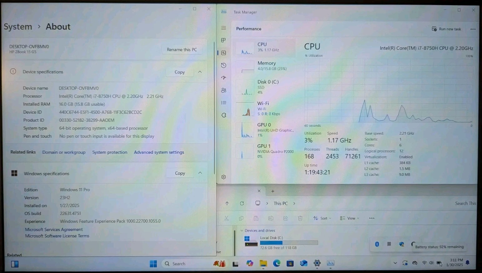 HP ZBook 15 G5 15.6″ Laptop Core i7-8750H 2.2GHz 16GB RAM 128GB SSD Win 11 Pro