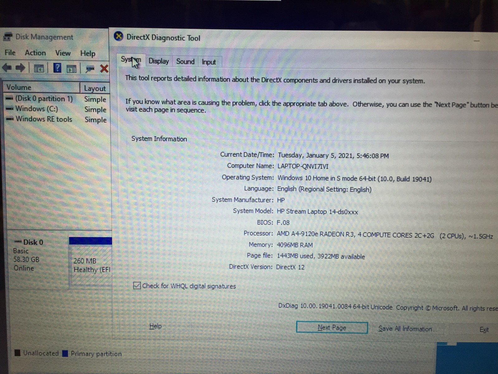HP Stream 14-ds0013dx Laptop 14″/AMD A4-9120E APU/4GB RAM/64GB eMMC/Win10s