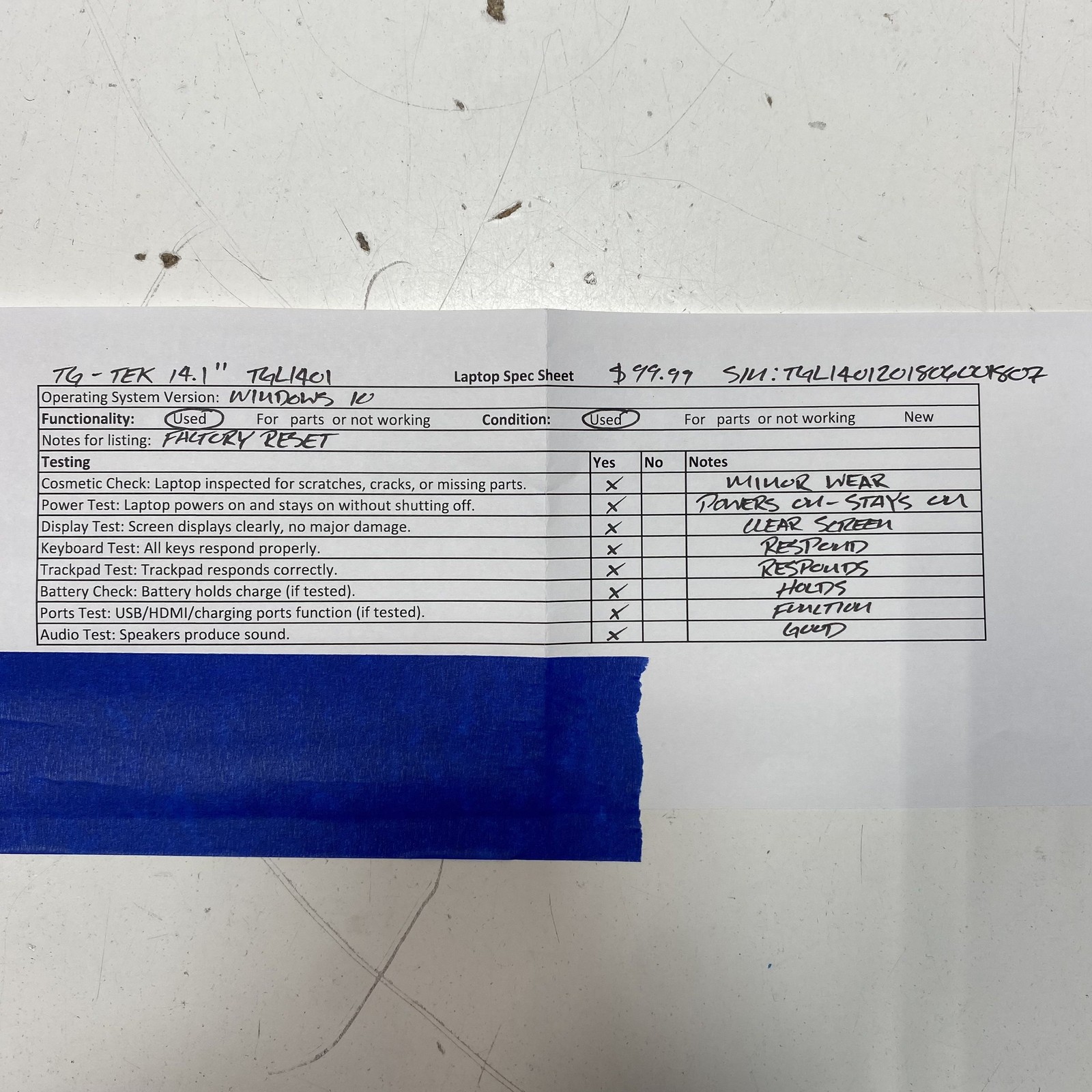TG-TEK TGL1401 14.1″ Laptop Windows 10 Black Tested Working Factory Reset