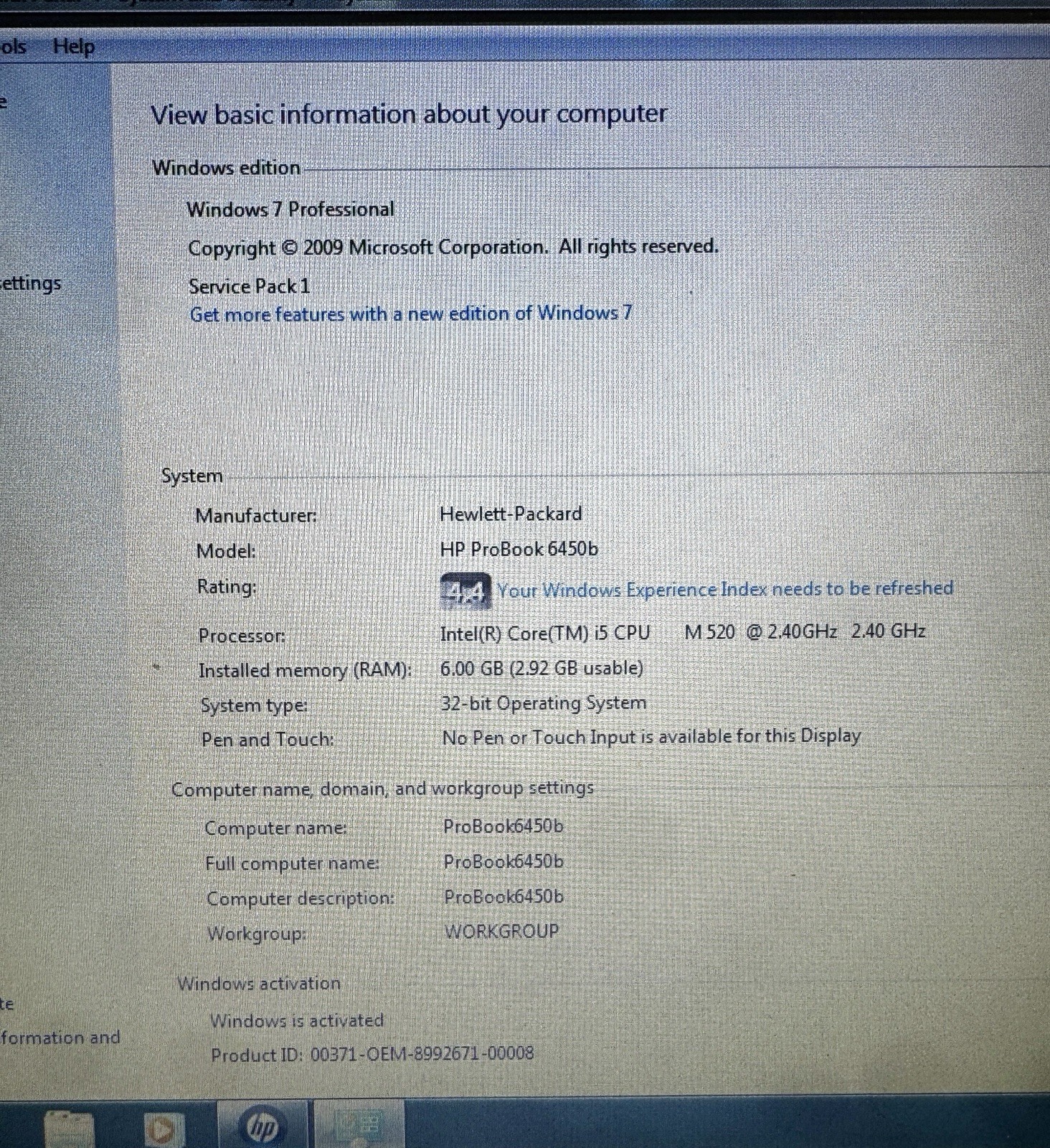 HP ProBook 6450b 14″ 500GB 6GB RAM Intel Core i5 2.40GHz Win 7 Pro Laptop PC
