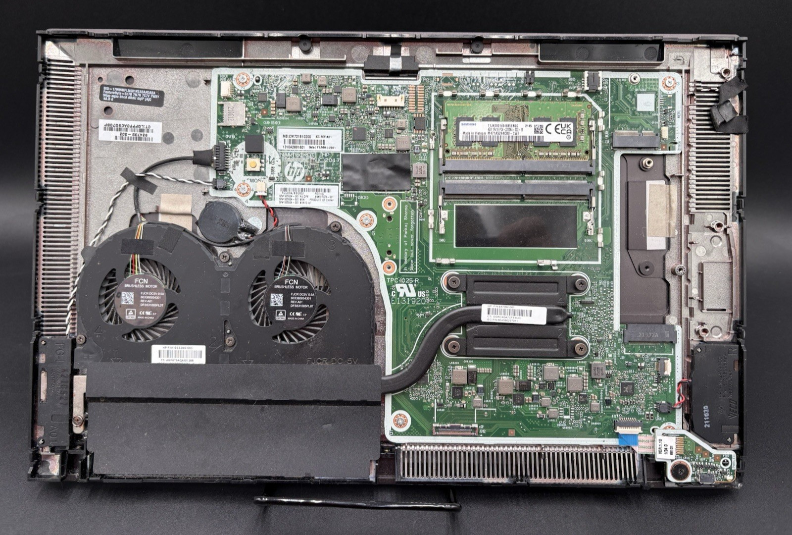 HP Laptop Motherboard Dual FCN Fans Samsung Branded Storage Module Parts Only
