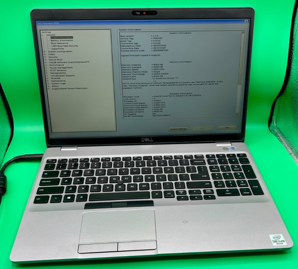 Dell Precision 3551 15.6″ i5-10400H 2.6GHz 8GB RAM No SSD No OS Laptop
