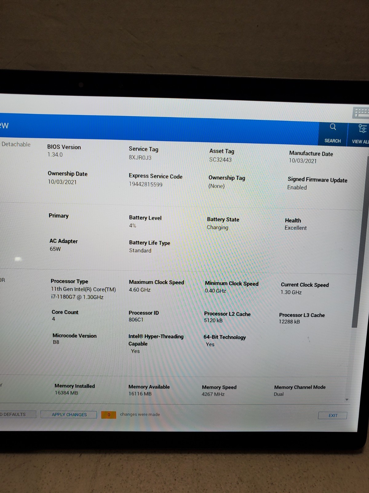 Dell Latitude 7320 Detachable I7-1180G7 16GB No SSD/OS! NO KEYBOARD BIOS PW! #69