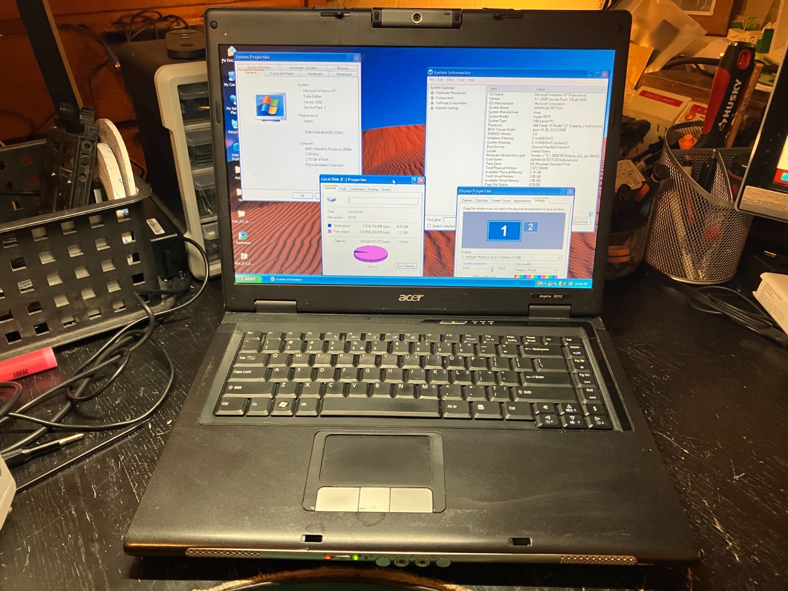 Acer Aspire 5515 Vintage Laptop 15″ Athlon 1.6GHz 3GB RAM 120GB SSD w/Cam Win XP