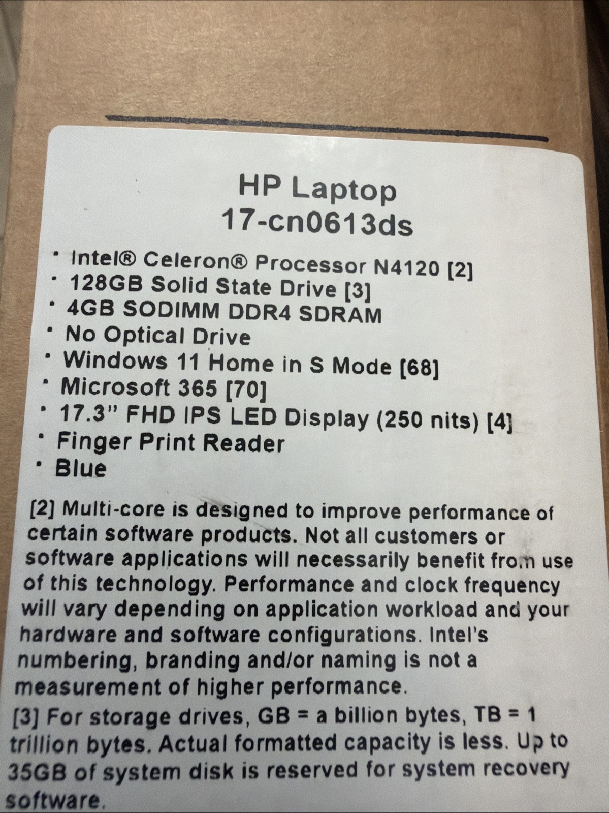 HP 17-CN0613DS 17.3 4GB 128GB SSD N4120 1.1GHz WIN 11 Moonlight Blue BRAND NEW!!