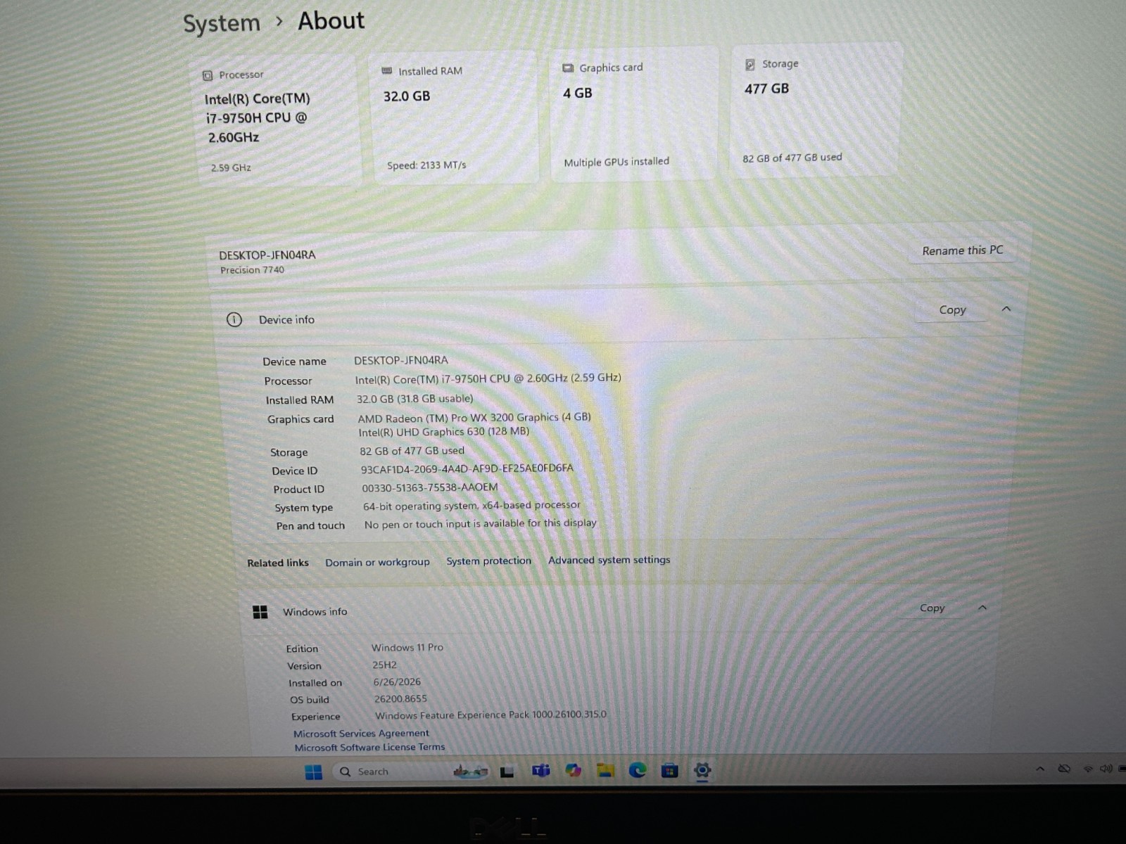 Dell Precision 7740 Laptop 17″ i7-9750H 32GB RAM 512GB AMD Radeon Pro WX3200 W11