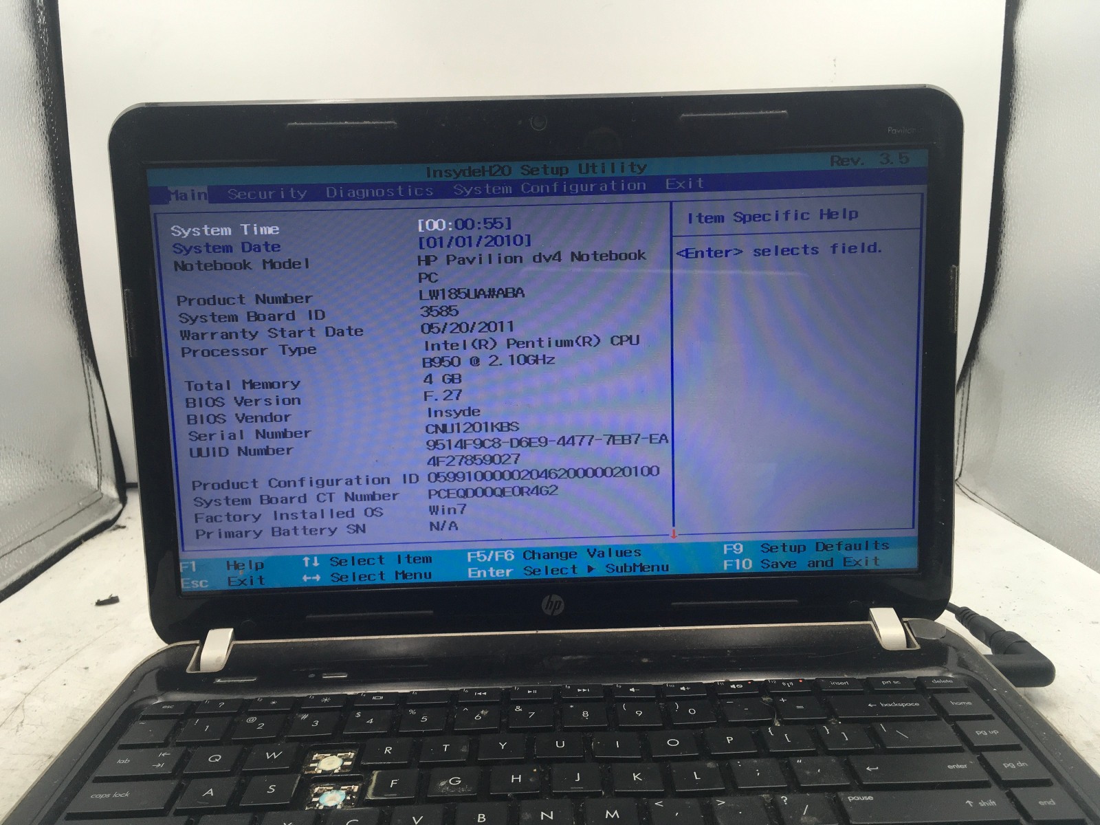 HP PAVILION DV4 – BOOTS TO BIOS – INTEL PENTIUM – 4GB RAM – READ DESCRIP – BB