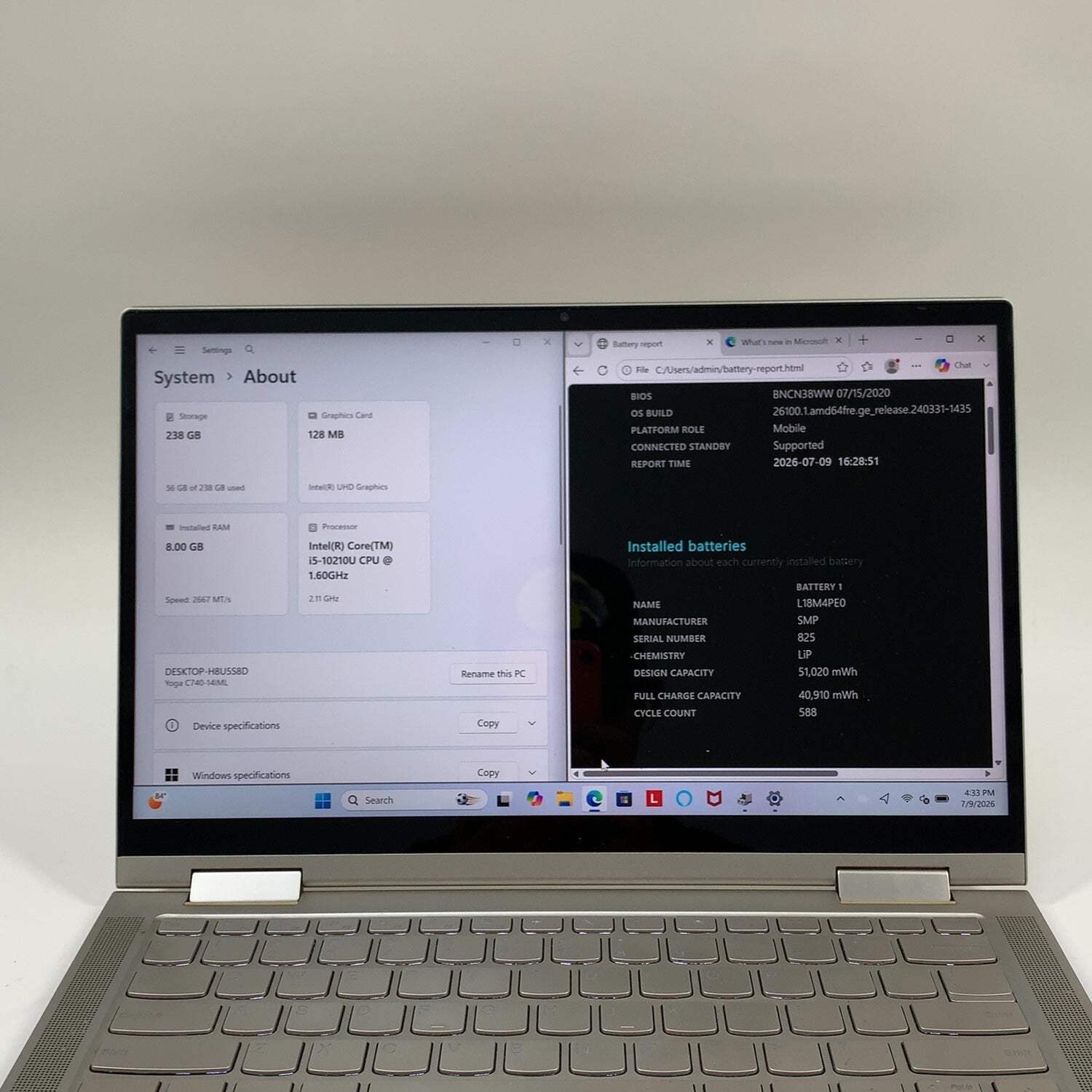 Broken Lenovo Yoga C740 81TC 14″ i5-10210U 1.6GHz 8GB RAM 256GB SSD