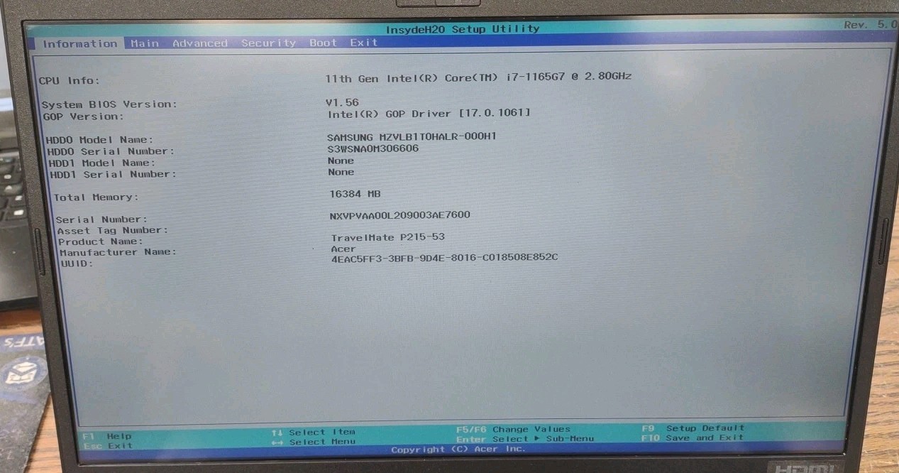 Acer TravelMate P215-53 N19Q8 W/ I7-1165G7, 16GB, 1TB.