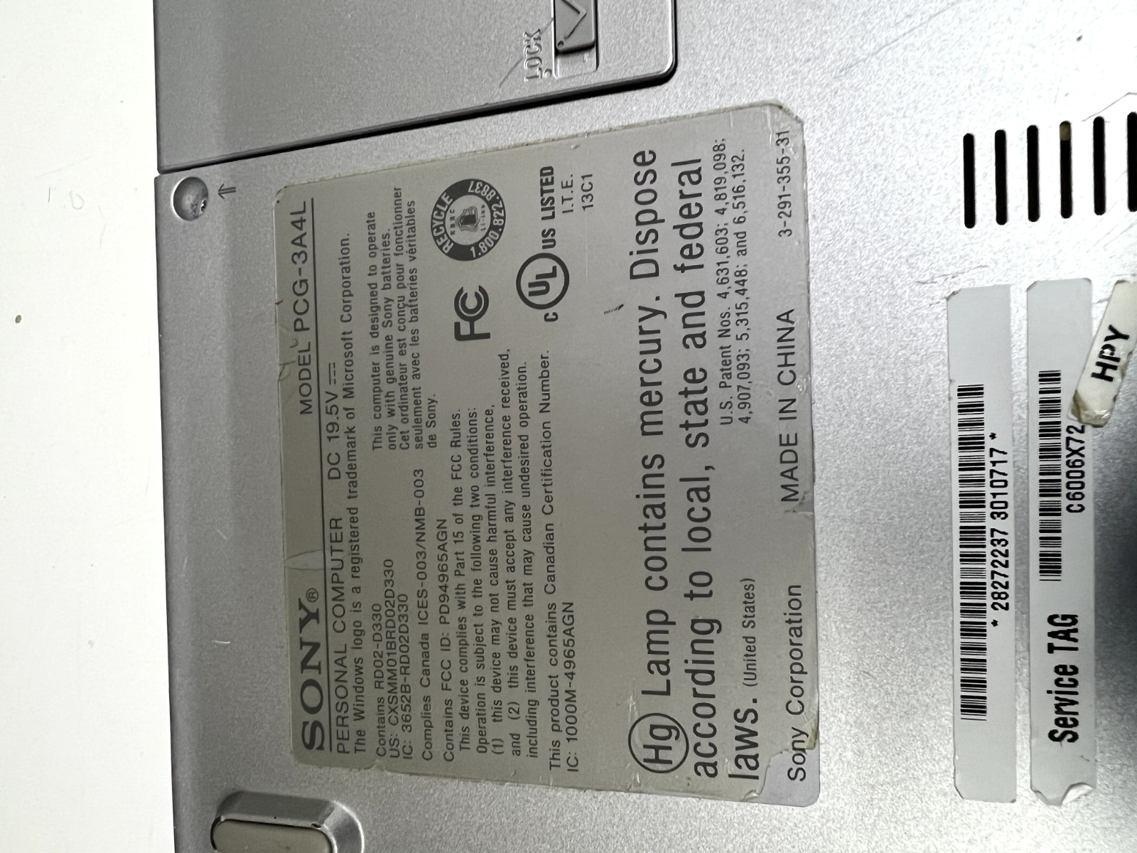 Sony VAIO PCG-3A4L Notebook 200GB Hard Drive 2GB Memory Windows 7