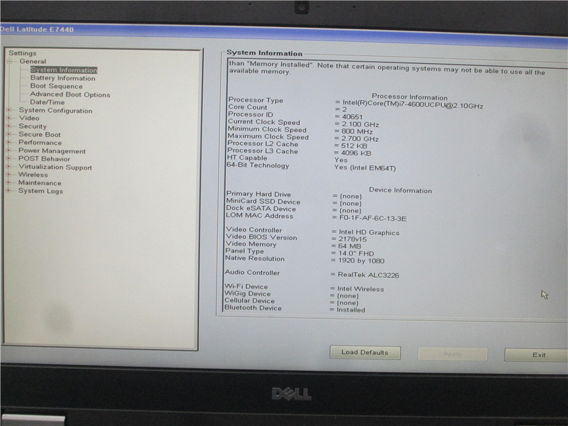 Dell Latitude E7440 Laptop i7-4600U 2.1GHz 8GB No SSD No OS Grade C