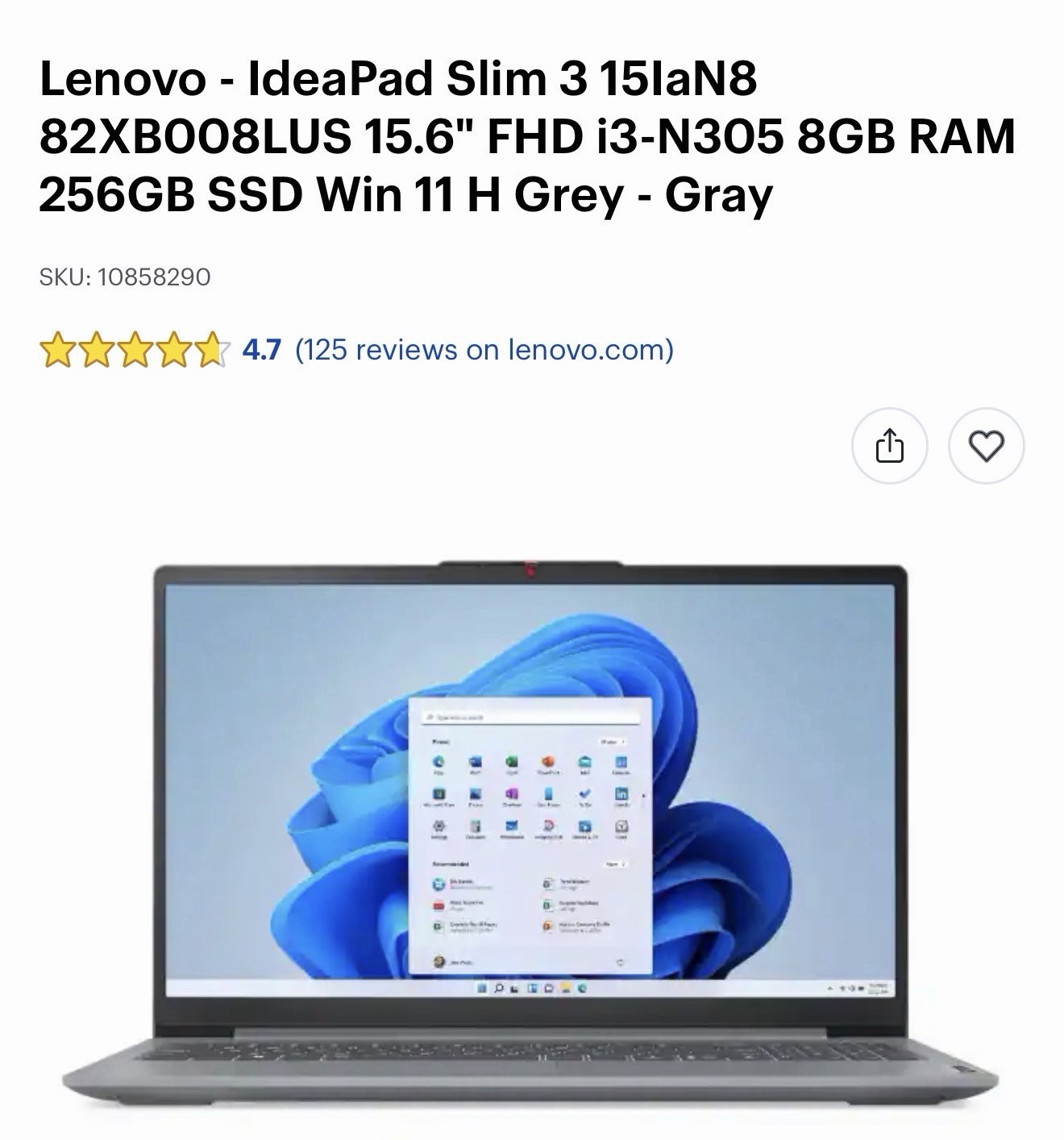Lenovo IdeaPad Slim 3 15IAN8 15.6″ i3-N305 8GB 256GB SSD Blue Windows 11