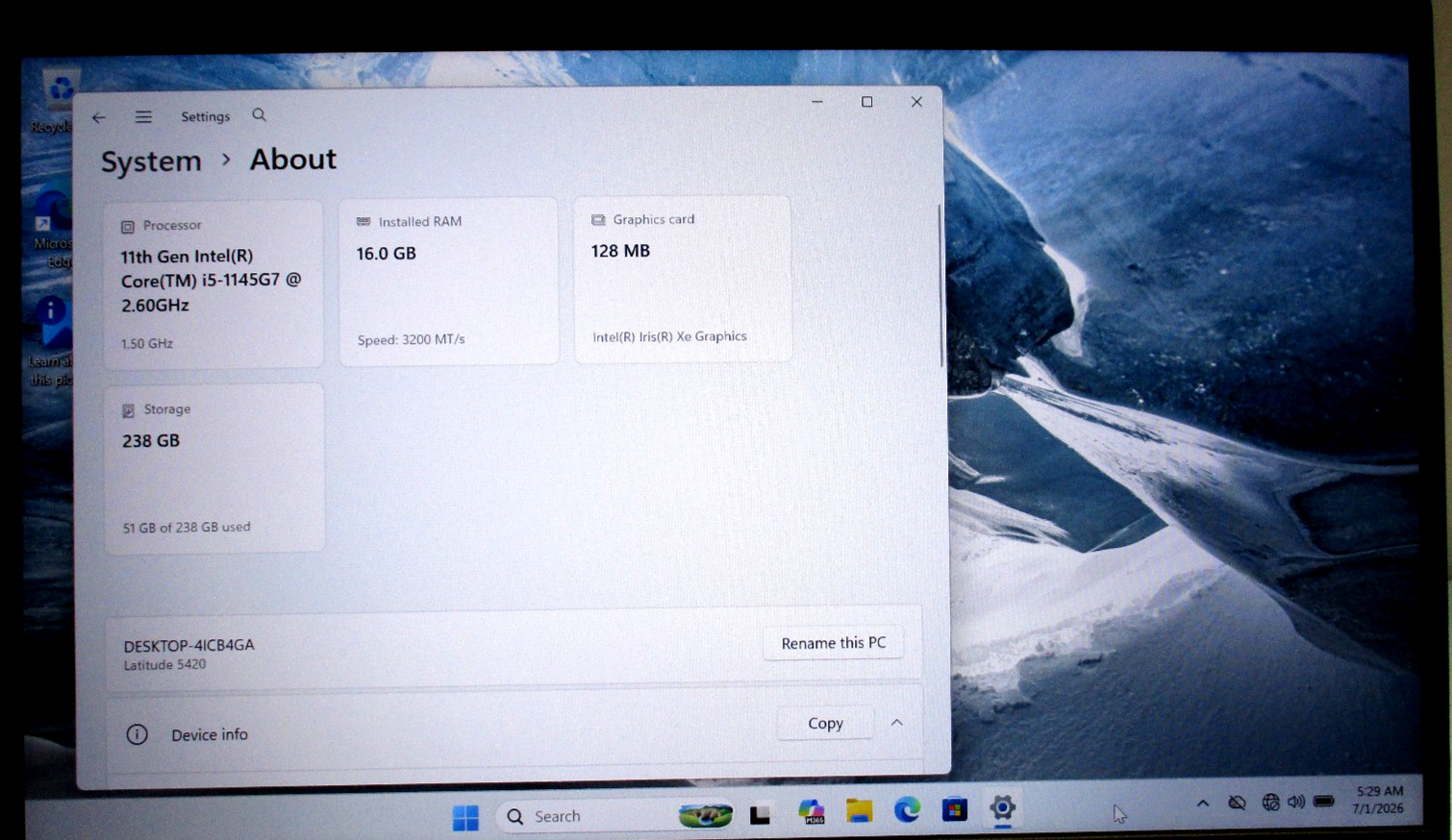 Dell Latitude 5420 14″ i5-1145G7 2.6 GHz 16GB 256GB SSD USB-C Charger/ W11 Pro