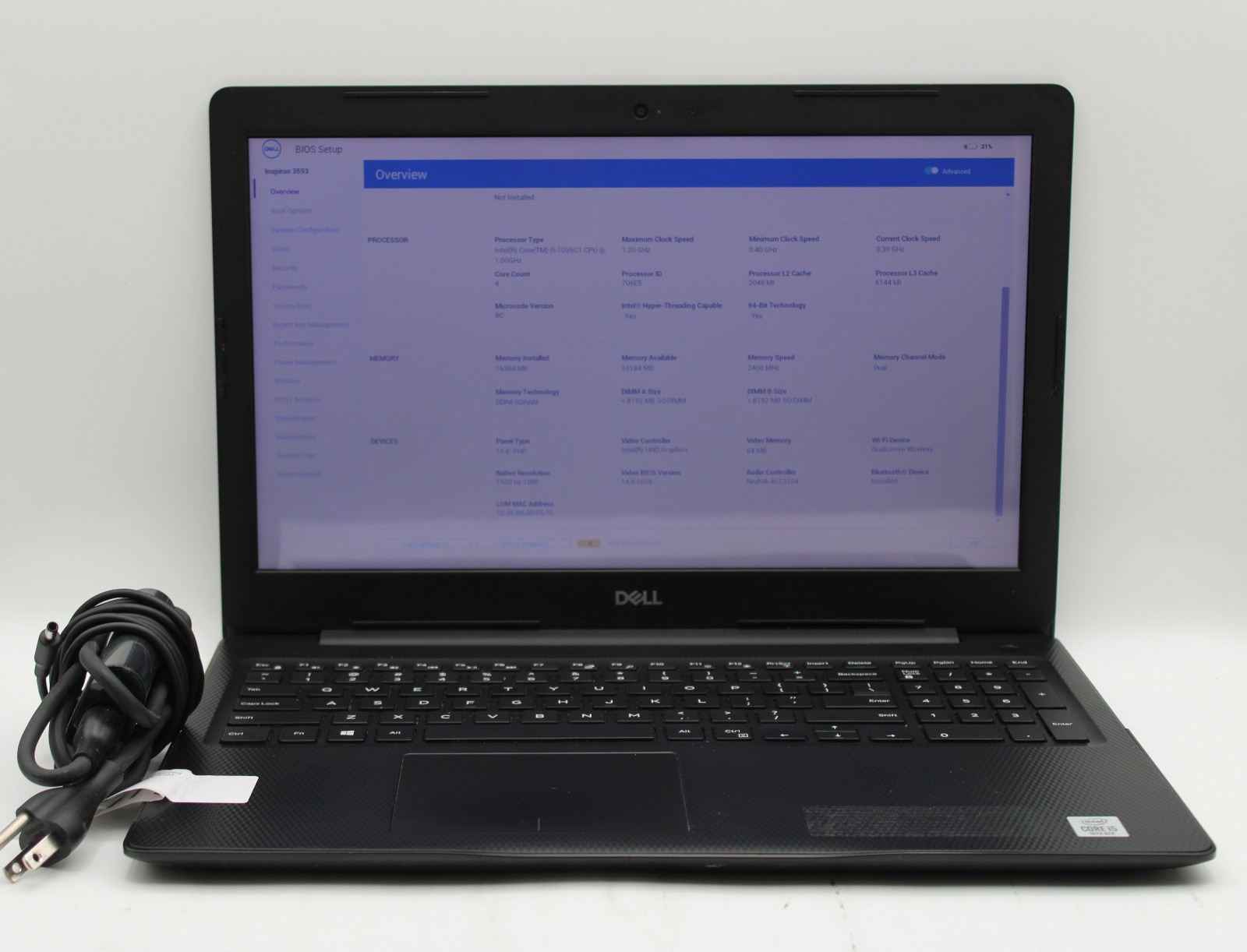 Dell Inspiron 3593 Touch i5-1035G1 16GB RAM No SSD No OS