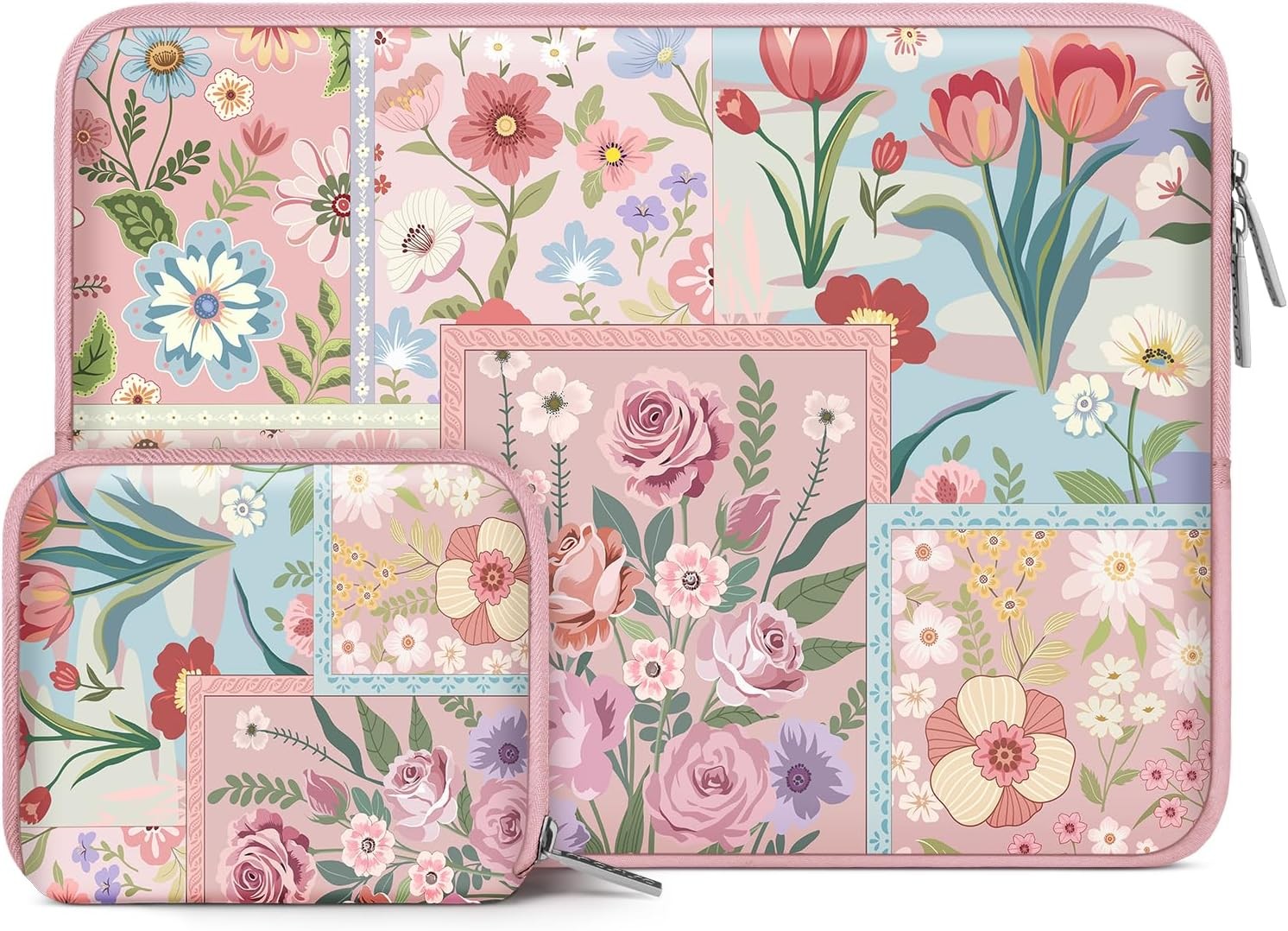 13-13.3 inch Laptop Sleeve Case, Neoprene Bag for MacBook Air 13, Pink Floral De
