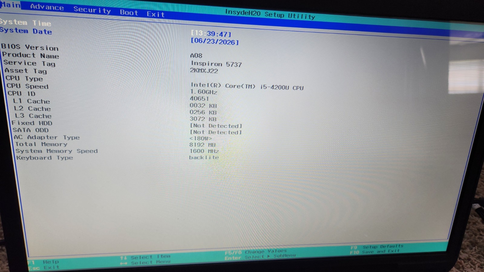 Dell Inspiron 17R 5737 Blue Intel i5-4200U 1.6GHz 8 GB NO HDD/BATT BOOTS TO BIOS