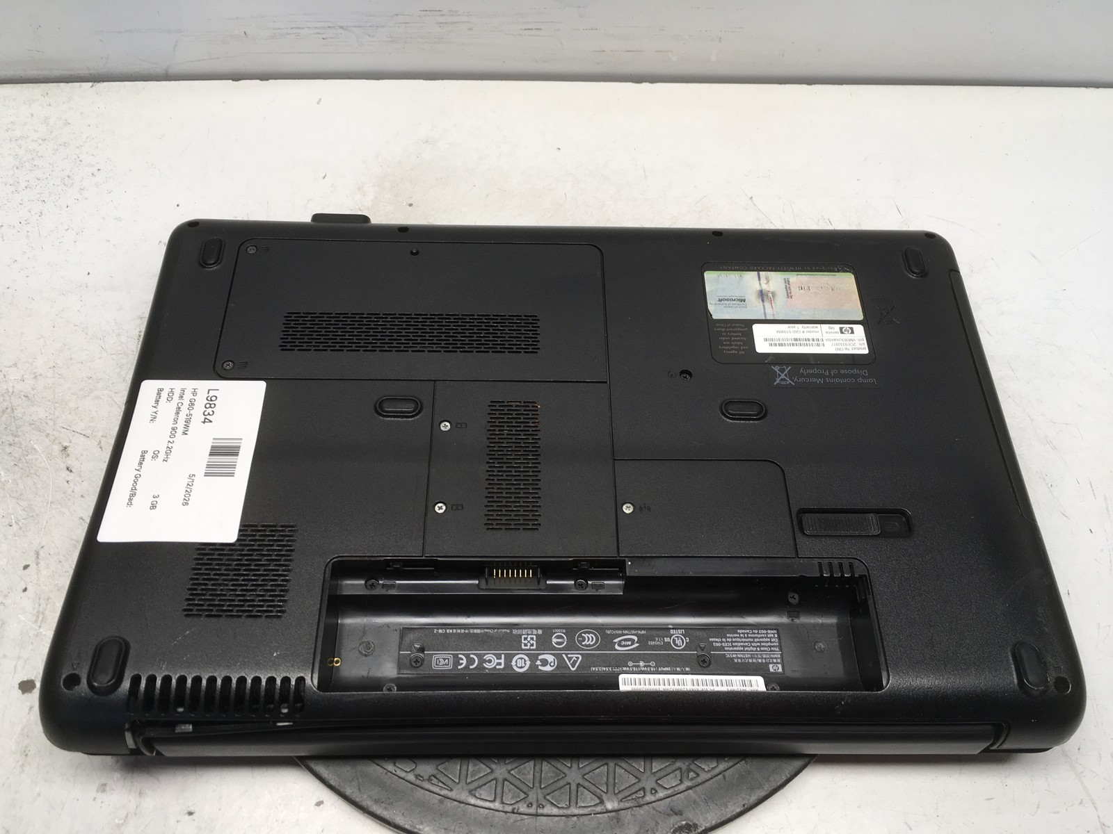 HP G60-519WM Intel Celeron 900 2.2GHz 3 GB NO HDD No Batt
