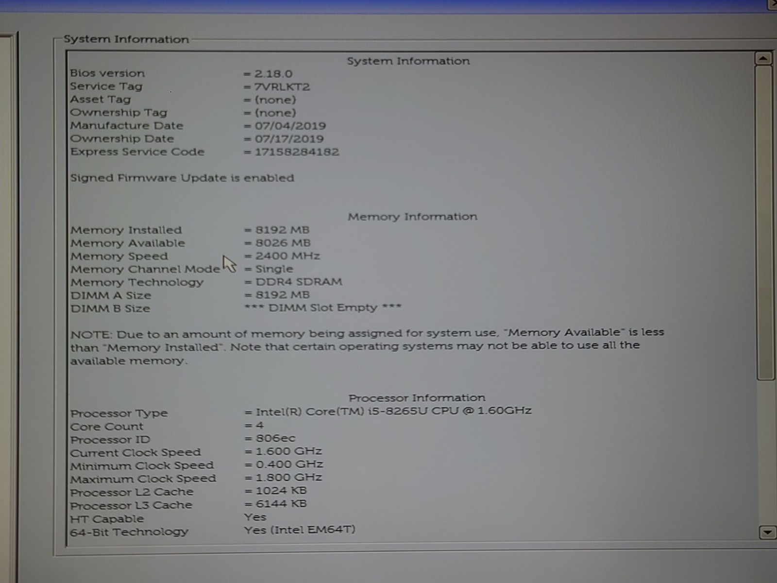 Dell Inspiron 15 5582 15.6″ FHD Touch i5-8265U 8GB RAM 256GB SSD No OS