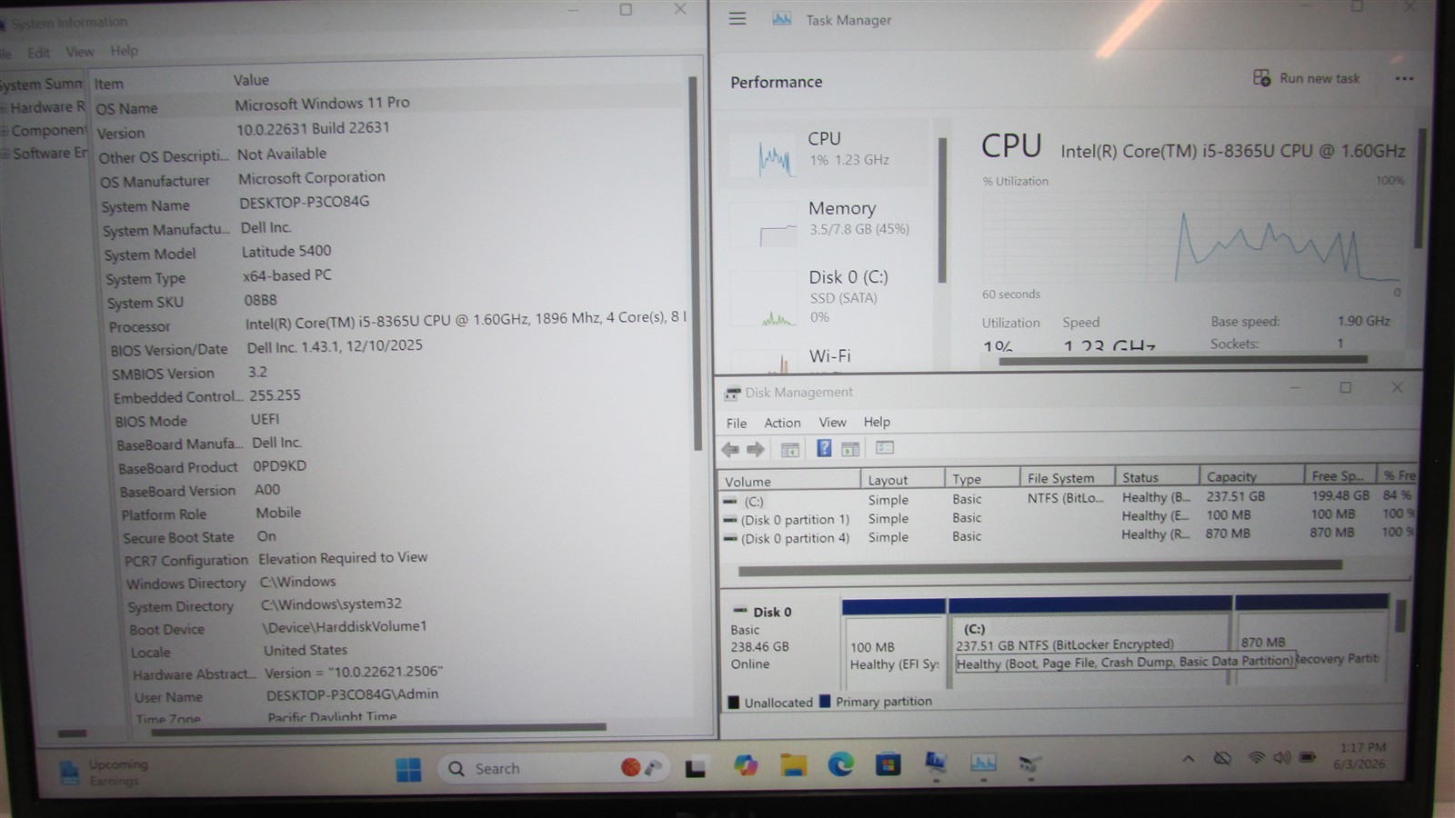 Dell Latitude 5400 i5-8365U 1.6GHz 8GB RAM 256GB m.2 14″ Windows 11 Pro COSM DMG