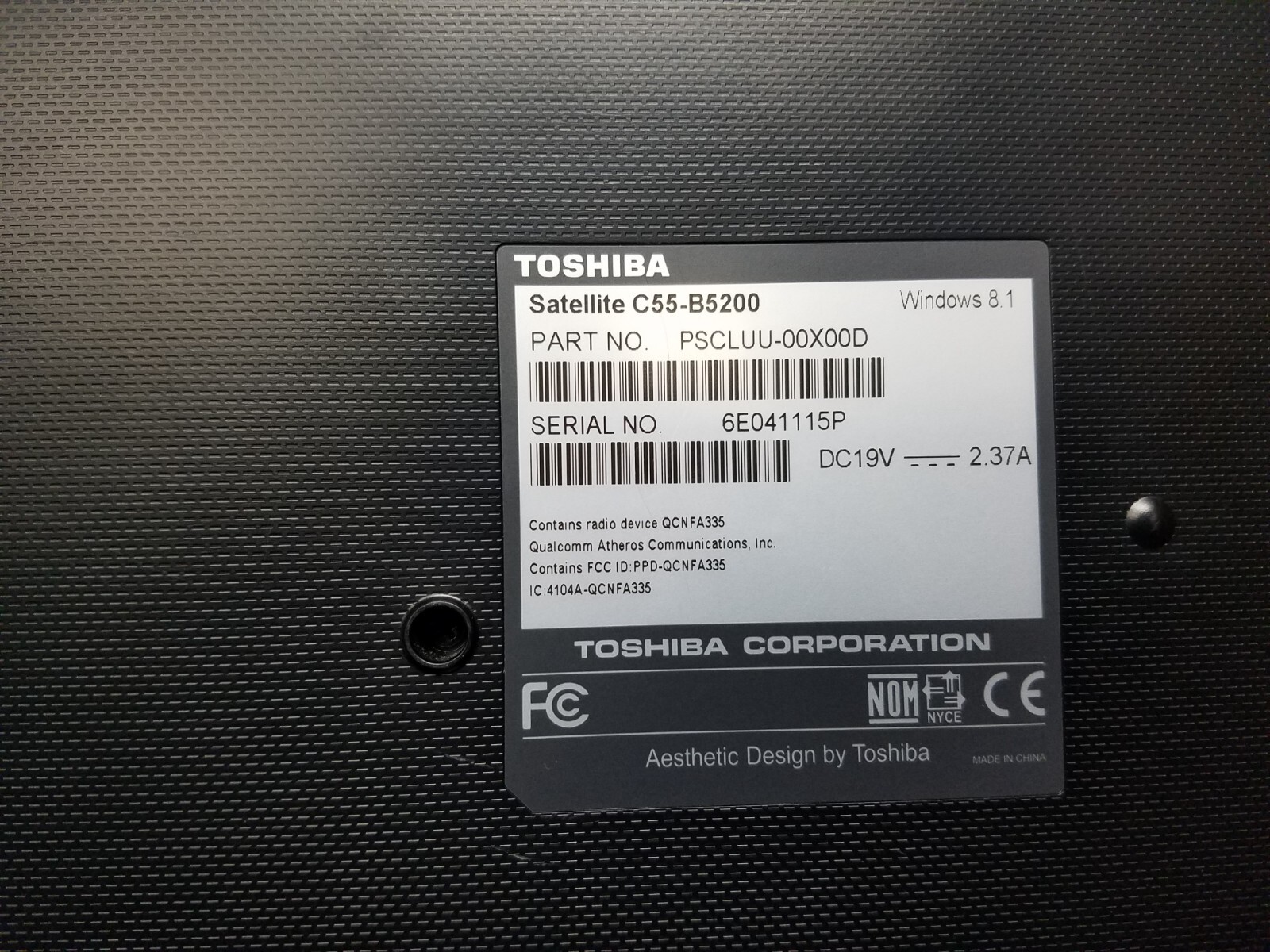 TOSHIBA SATELLITE C55-B5200 I3-4005U 1.70GHZ 6GB 750GB HDD*BAD BATT/SCREEN*