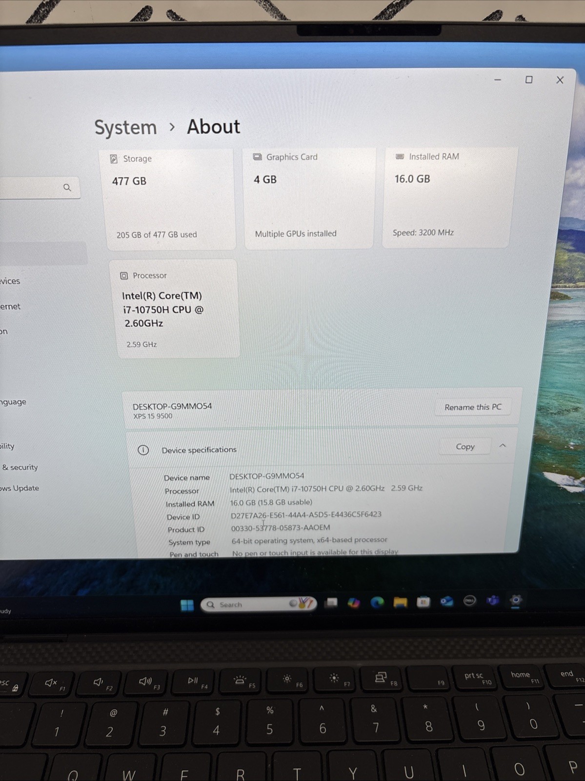 Dell XPS 15 9500 Core I7-10750H 2.60ghz 16GB Ram 500GB Win 11 Pro