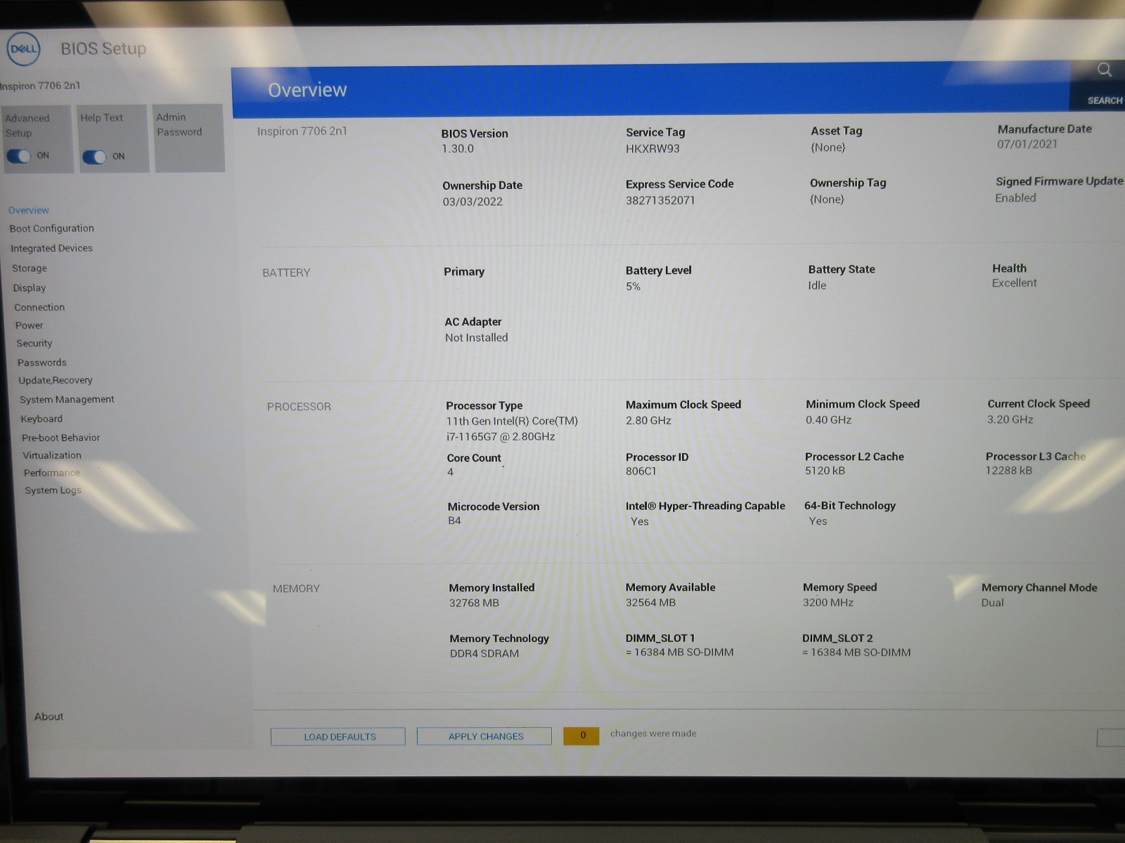 Dell Inspiron 7706 17″ : i7-1165G7 2.8GHz : 32GB RAM : 1TB SSD : Grade B