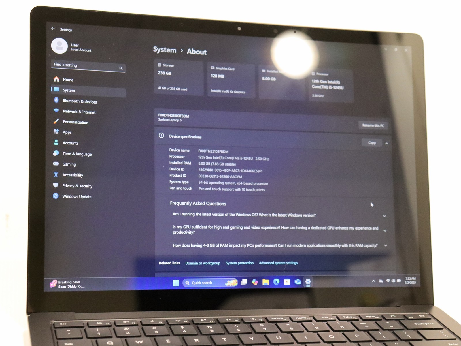 Microsoft Surface Laptop 5 1951 13.5″ Touch i5-1245U 8GB 256GB NVMe W11P – Read