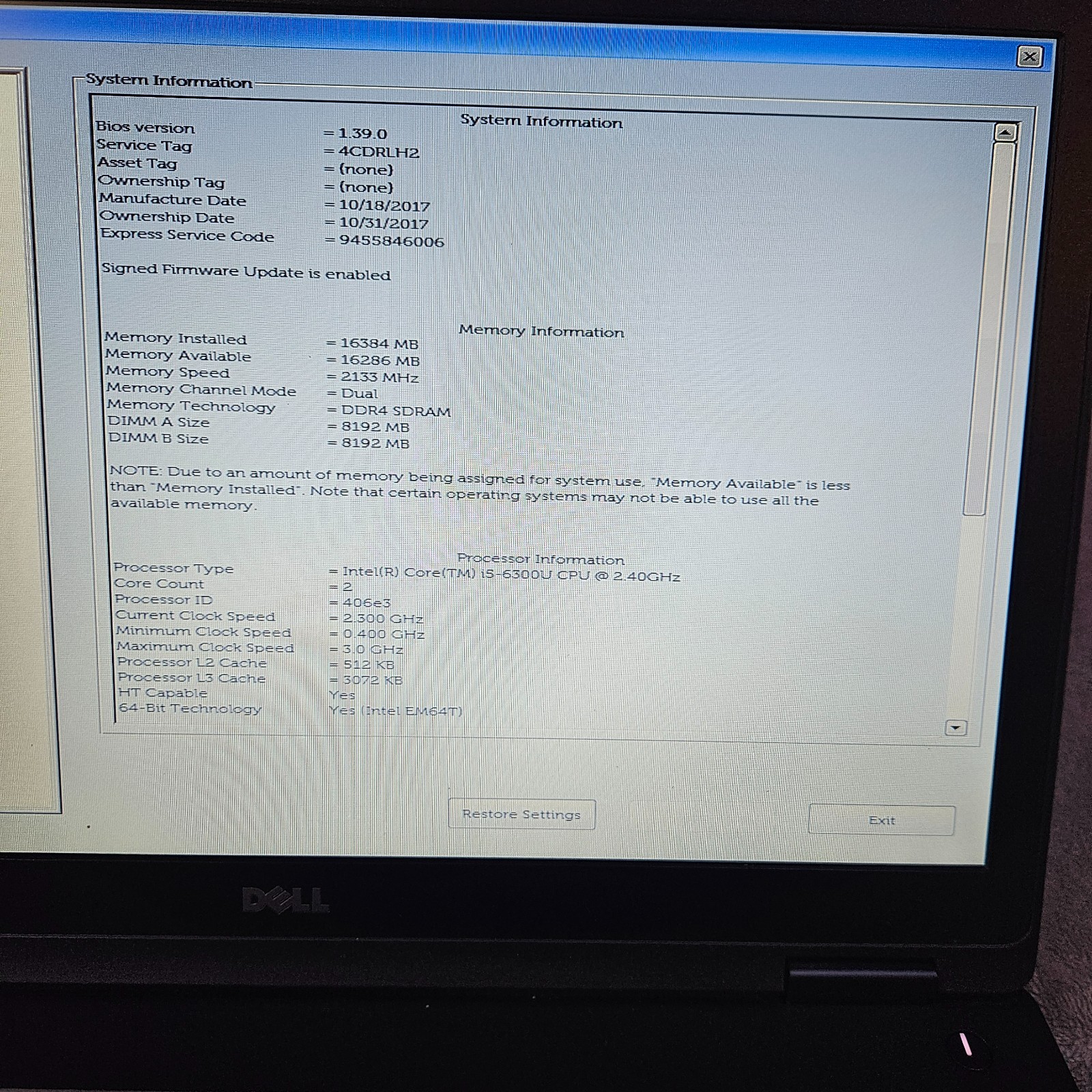 Dell Latitude 5580 Laptop i5-6300U 2.4GHz 16GB RAM NO SSD/OS W 65W Charger