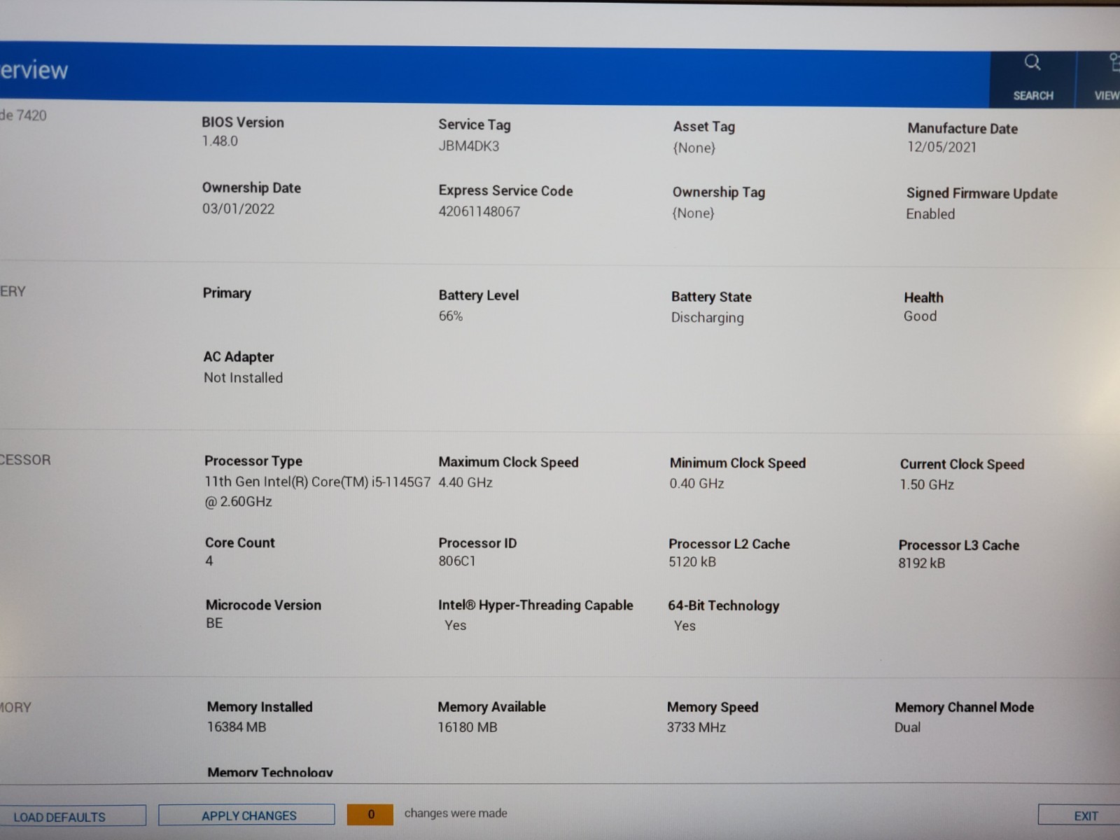 Dell Latitude 7420 i5 1145G7 2.60GHz/ 16GB/ No SSD/ 1920×1080 #2951