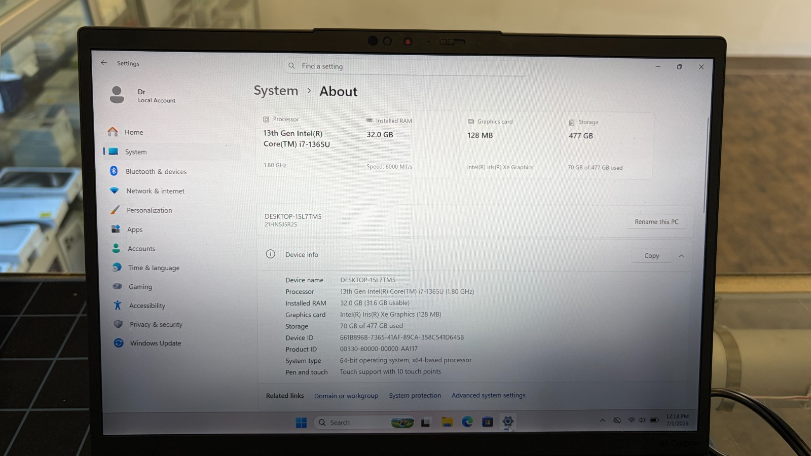 Lenovo ThinkPad X1 Carbon Gen 11 14” 512GB SSD Intel i7-1365 32GB Ram Win11 Pro
