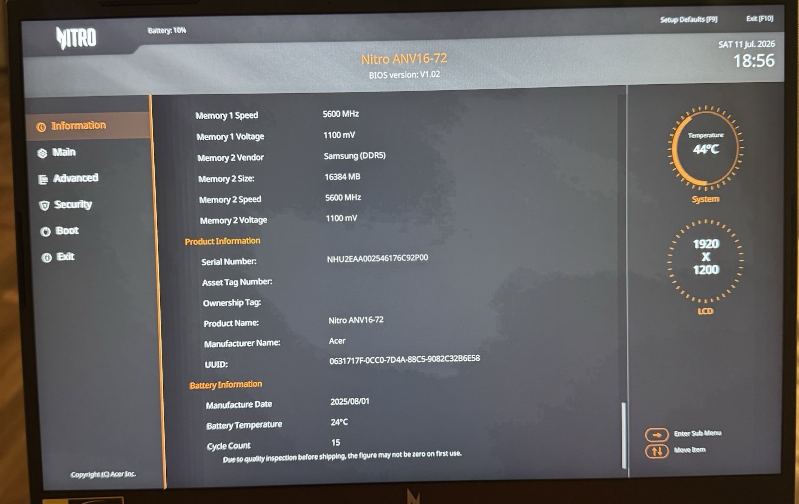 Acer Nitro V16 RTX 5060 Core 7 240H 32GB DDR5 512GB SSD 180Hz Gaming
