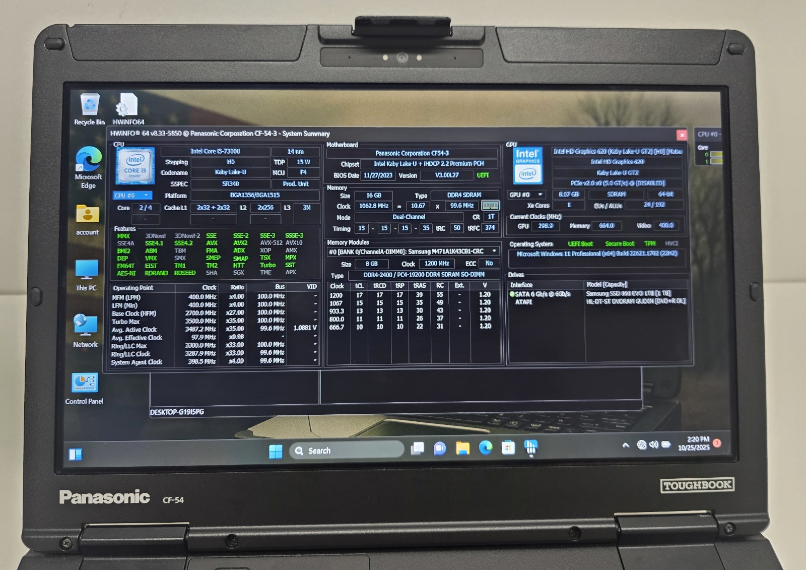 Panasonic CF-54 MK3 i5 7th gen 1TB SSD 16GB 4G LTE GPS Touchscreen W11 Toughbook