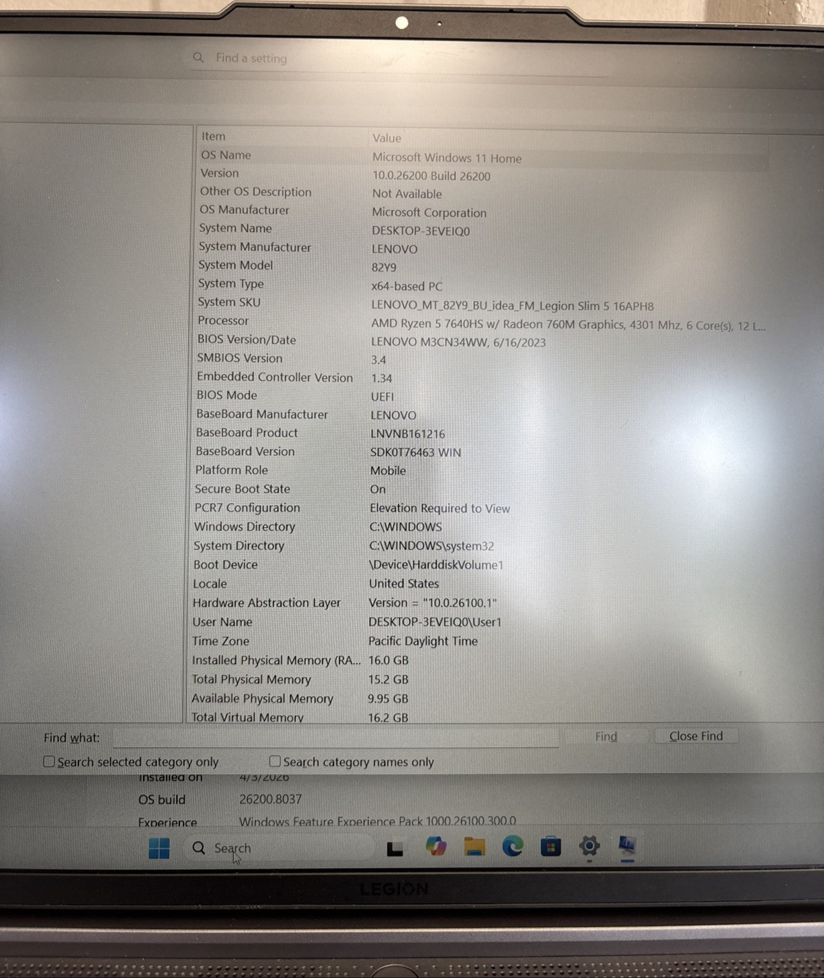 Lenovo Legion Slim 5 16APH8 16″ Ryzen 5 4.3GHz RTX 4060 16GB RAM 500GB SSD