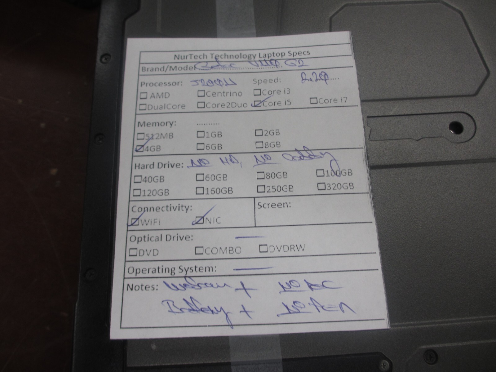 Getac V110 G2 i5 5200U 2.20GHZ 4GB Web-Cam Laptop [NO HDD/CADDY/OS/AC/Pen] ##@@