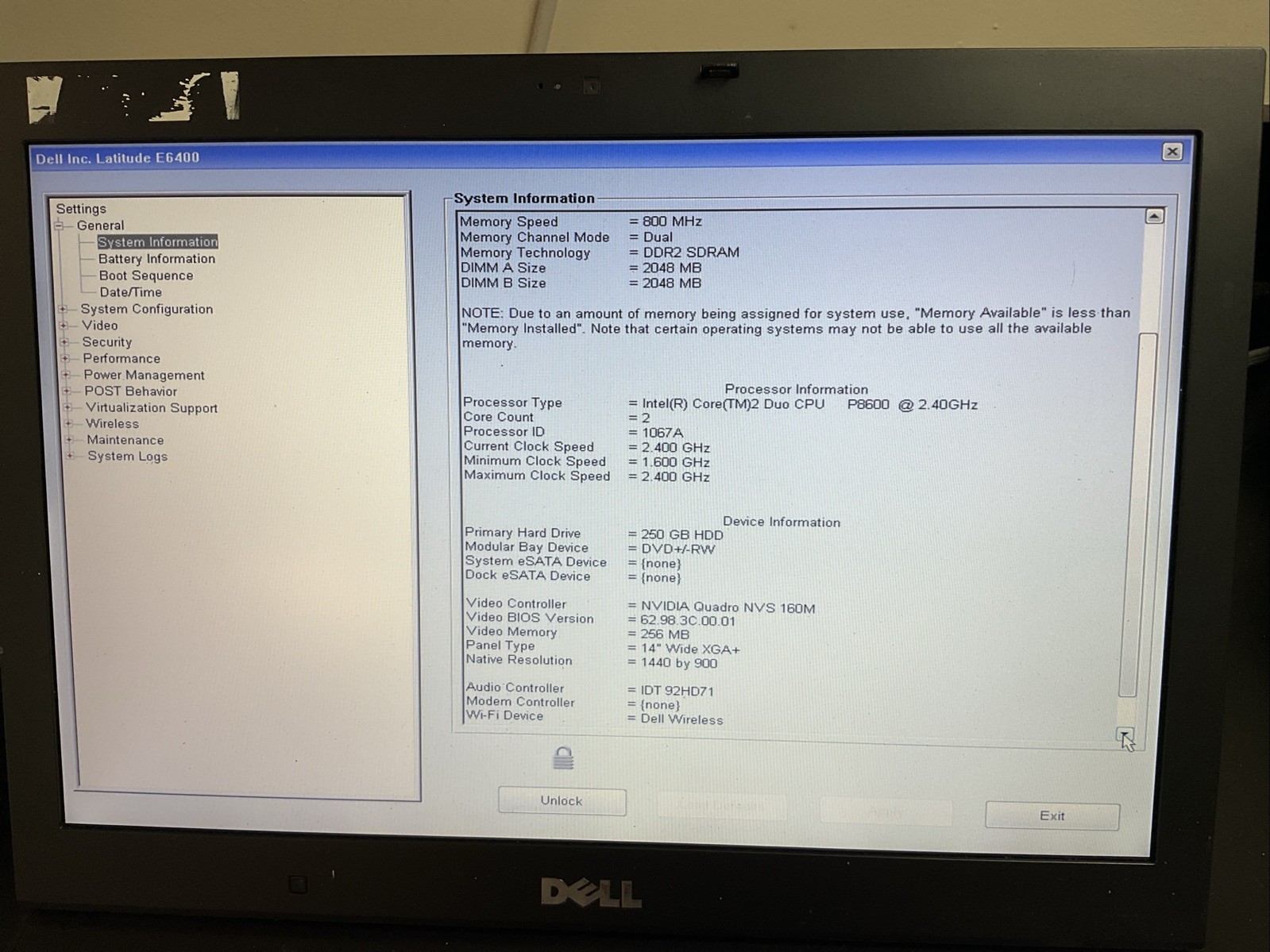Dell Latitude E6400 14″ Laptop Intel Core 2 DUO 2.40GHz 250GB NO OS