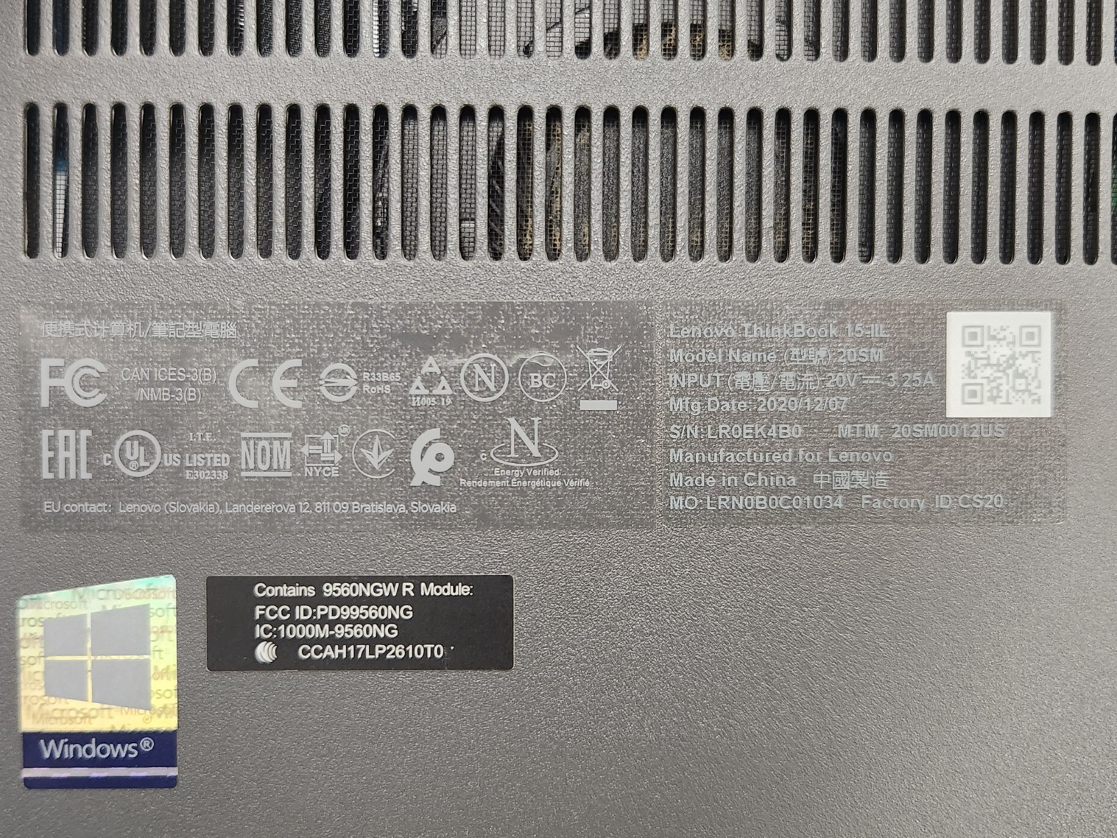 Lenovo ThinkBook 15-IIL Intel I5-1035G1 1.0Ghz 8GB RAM 256GB SSD W11P + Adapter