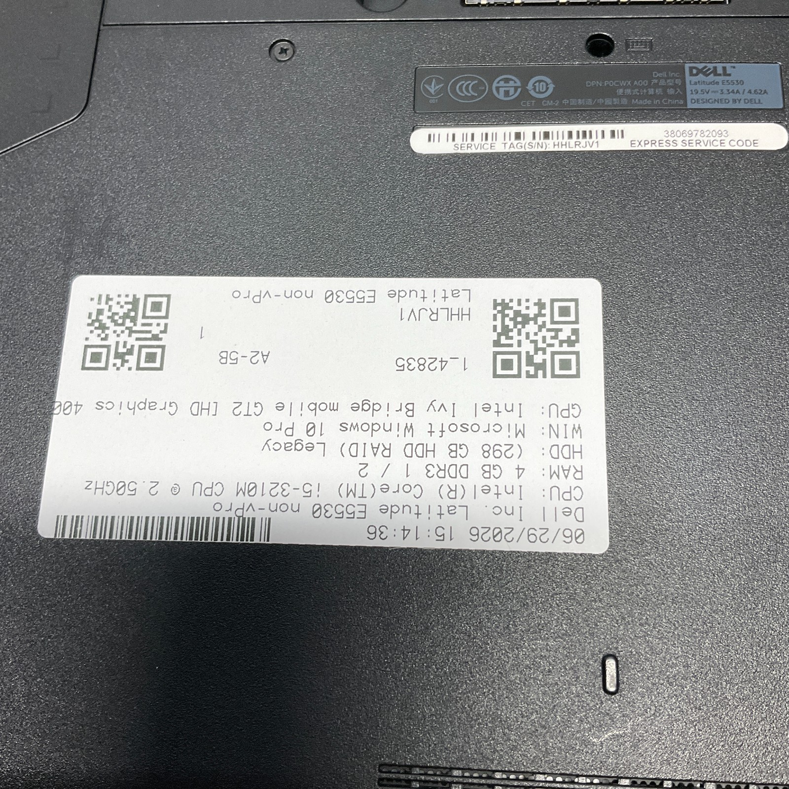 Dell Latitude E5530 Laptop Intel Core i5–3210M @ 2.50 GHz 4GB 320GB HDD Win 10