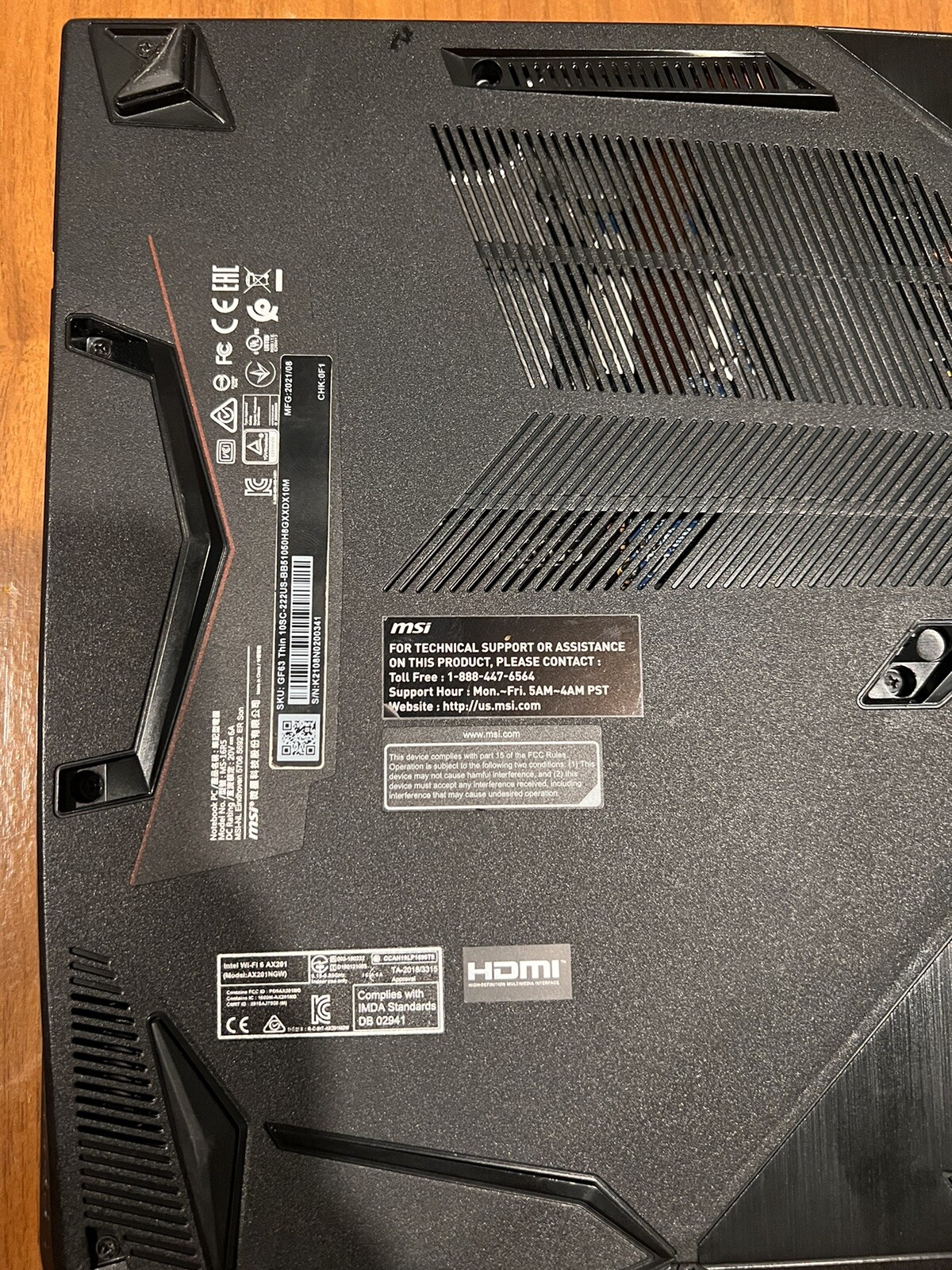 MSI GF63 Thin 15.6”, 1TB M.2 SSD, 32GB RAM, i5 10th Gen, GTX 1650, Windows 11
