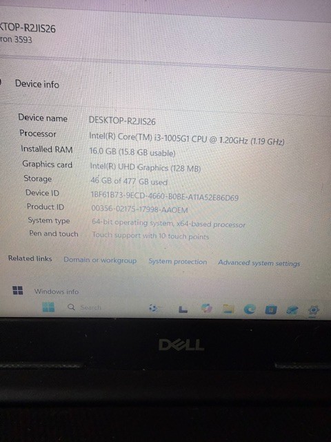 Dell Inspiron 3593 i3-1005G1 512GB SSD 16GB RAM (No Charger Included)